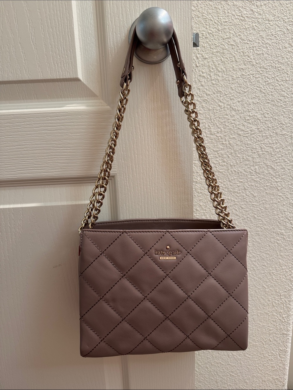 Kate Spade Quilted Shoulder Bag with Chain in Mauve